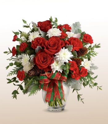 Christmas Flowers - Red Roses and White Carnations